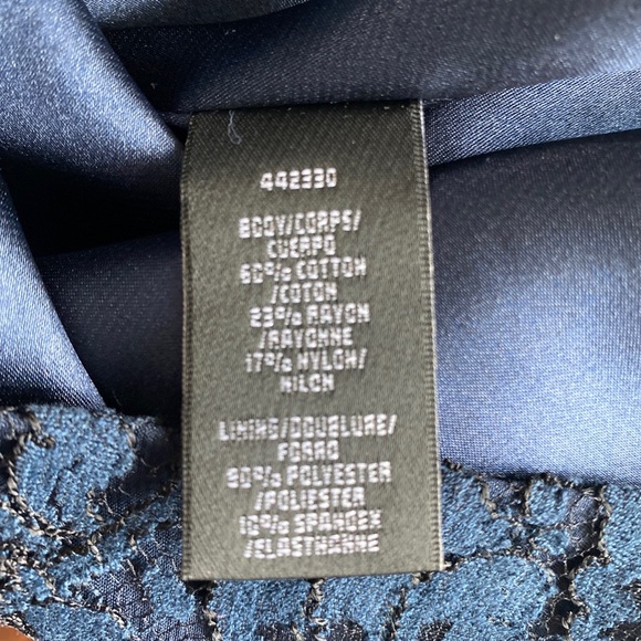 ML Monique Lhuillier Gravitate Towards You Navy Lace Open Back Sheath Dress 6 - Picture 8 of 8